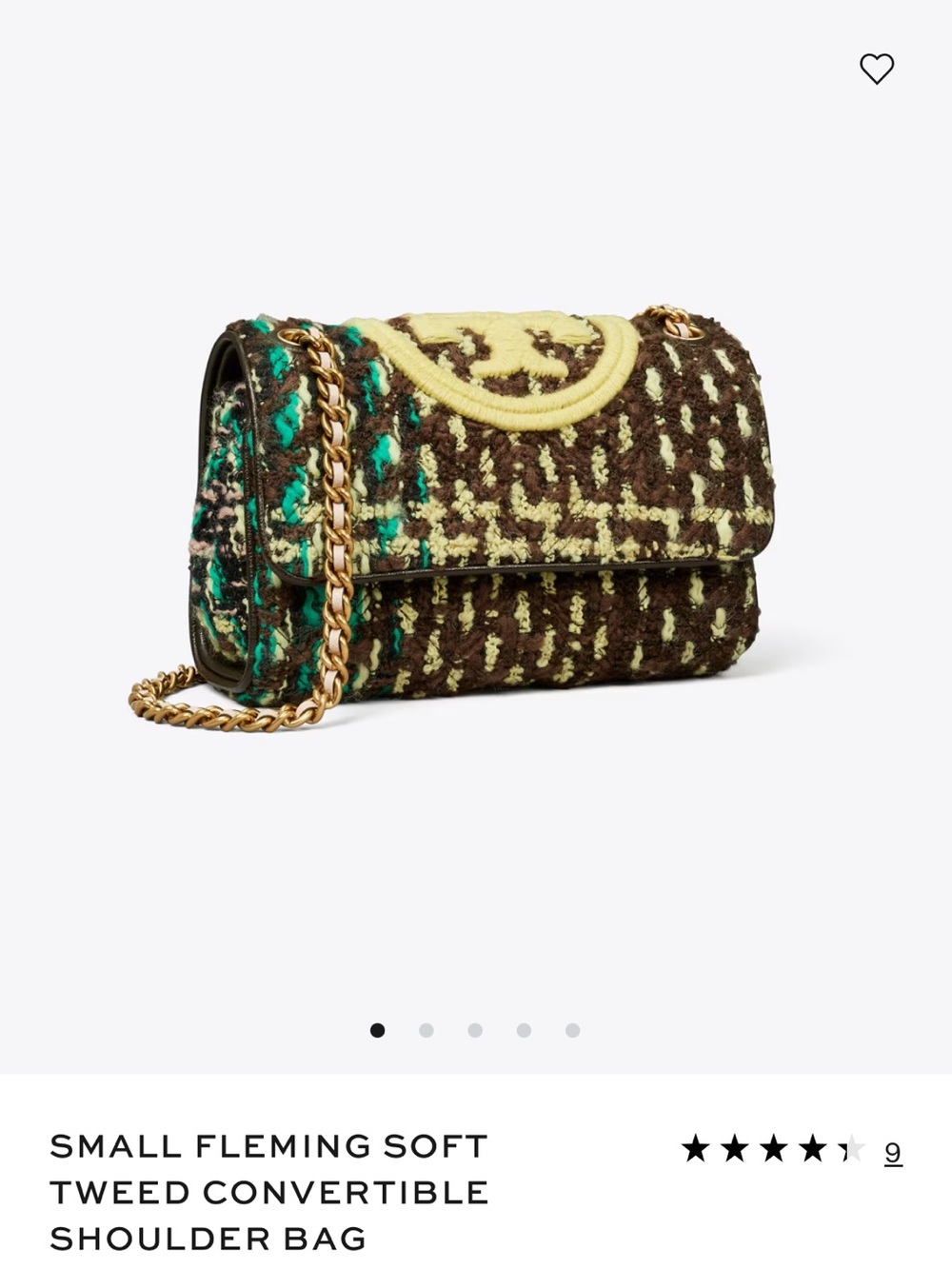 Tory Burch Small Fleming Soft Tweed Shoulder Bag in Yellow, Brown & Green